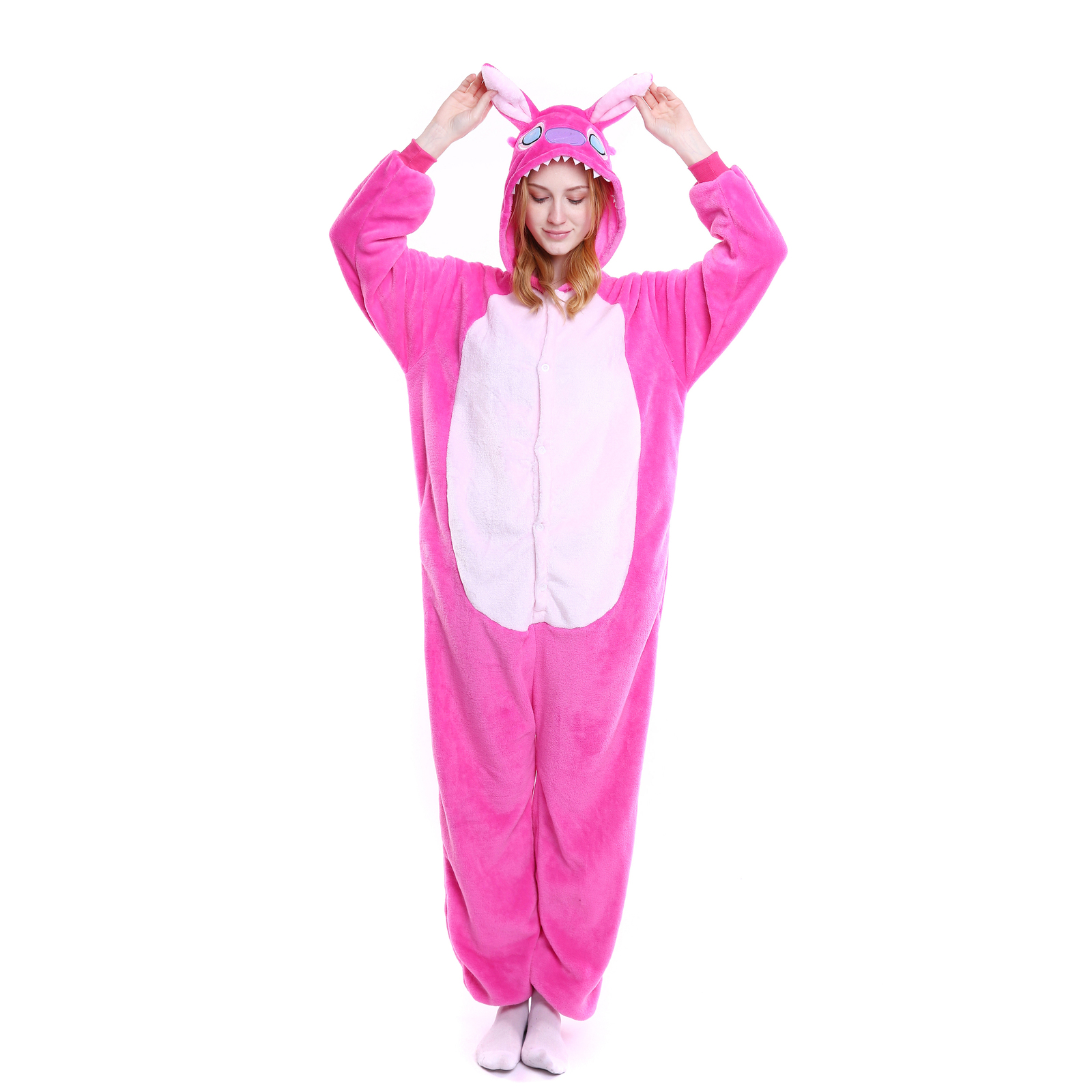 Cosplay Adult Kigurumi Animal Onesies Jumpsuit Costume Pajamas Pink Stitch