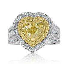 GIA Certified 3.21 Ct Yellow Heart Diamond Ring 18k White Gold Art Deco ... - $10,889.01