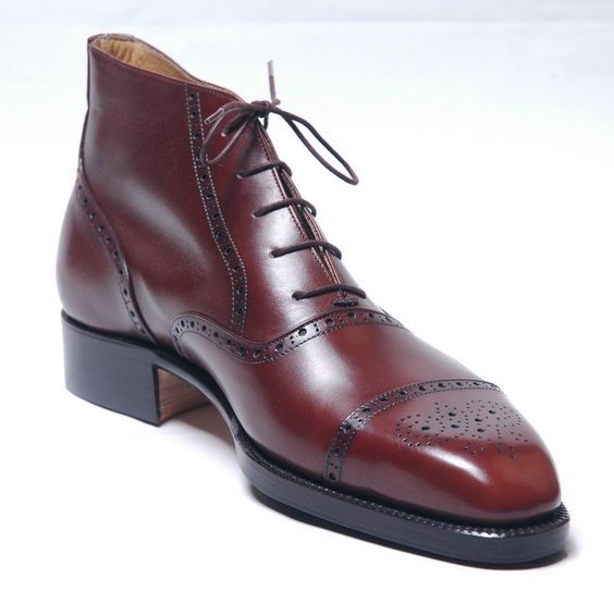 Optimal Merlot Red High Ankle Brogue Cap Toe Real Leather Formal Boots ...