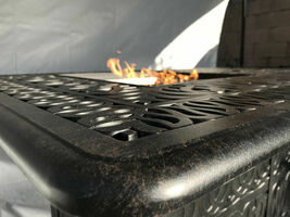 Propane fire pit dining table set 9 piece outoor cast aluminum  patio furniture. image 3