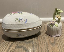 Lot of Vintage Porcelain Egg Dish/Box and Decorative Dinner Bell - $49.49