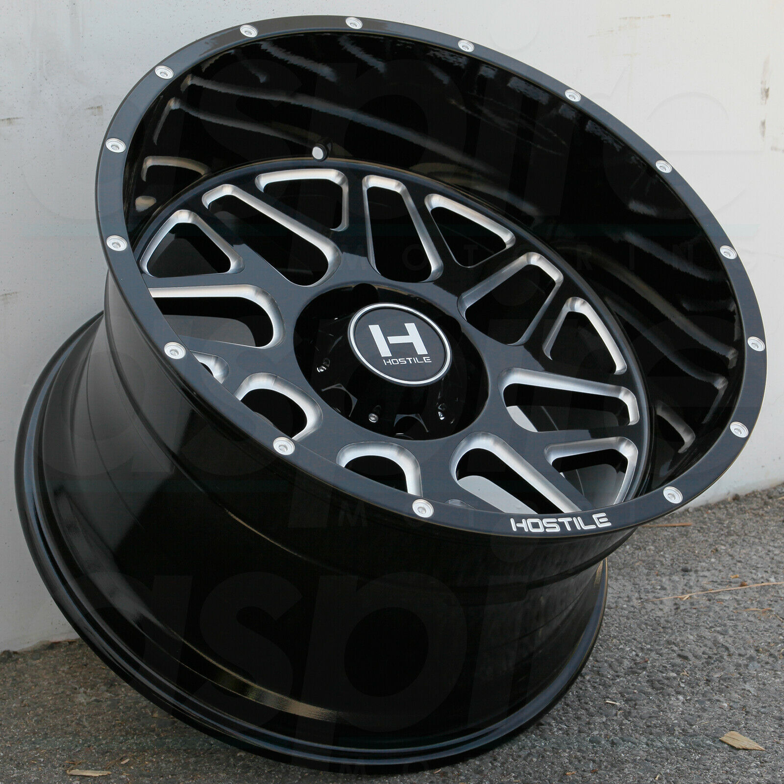 24x14 Hostile H108 Sprocket 8x6.5/8x165.1 76 Black Milled Wheels Rims