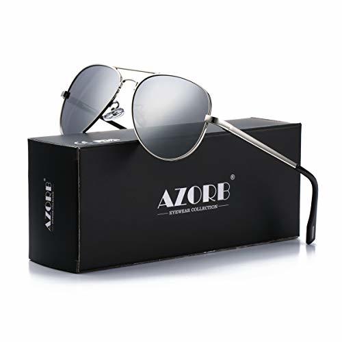 AZORB Polarized Aviator Sunglasses Mirrored Lens Metal Frame for Men