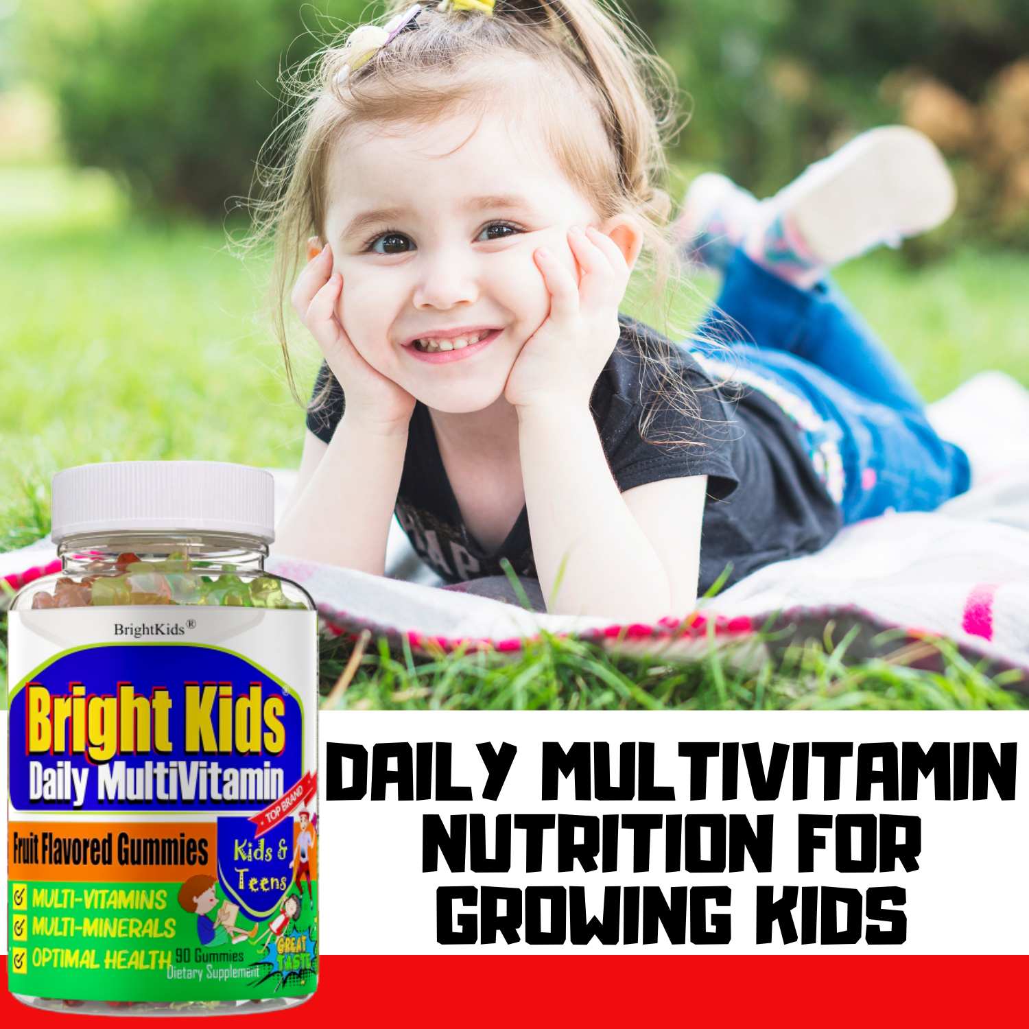 Kids Multivitamin Gummies with Vitamin A, C, D3, Zinc, B6, Immune System Support