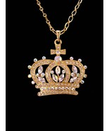 Large Victorian crown necklace - aurora borealis rhinestones crown - Que... - $75.00