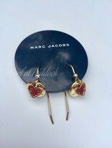 New Marc By Marc Jacobs Red Heart Gold Dangle Earrings Love - $60.99