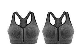 Gentle Meow 2 Pack Women&#39;s Zipper Front Closure Sports Bra Exercise Unde... - $30.26