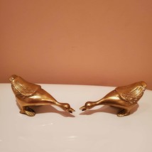 Mid-Century Brass Geese, set of 2, Hissing Goose Figurine, Solid Brass bird duck image 1