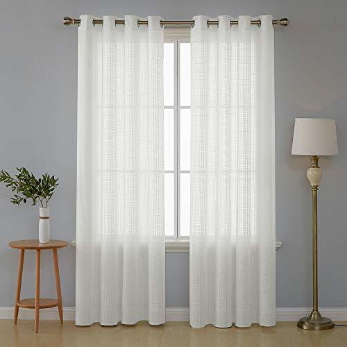 Deconovo White Sheer Curtains Grommet Jacquard Checkered Semi Sheer ...