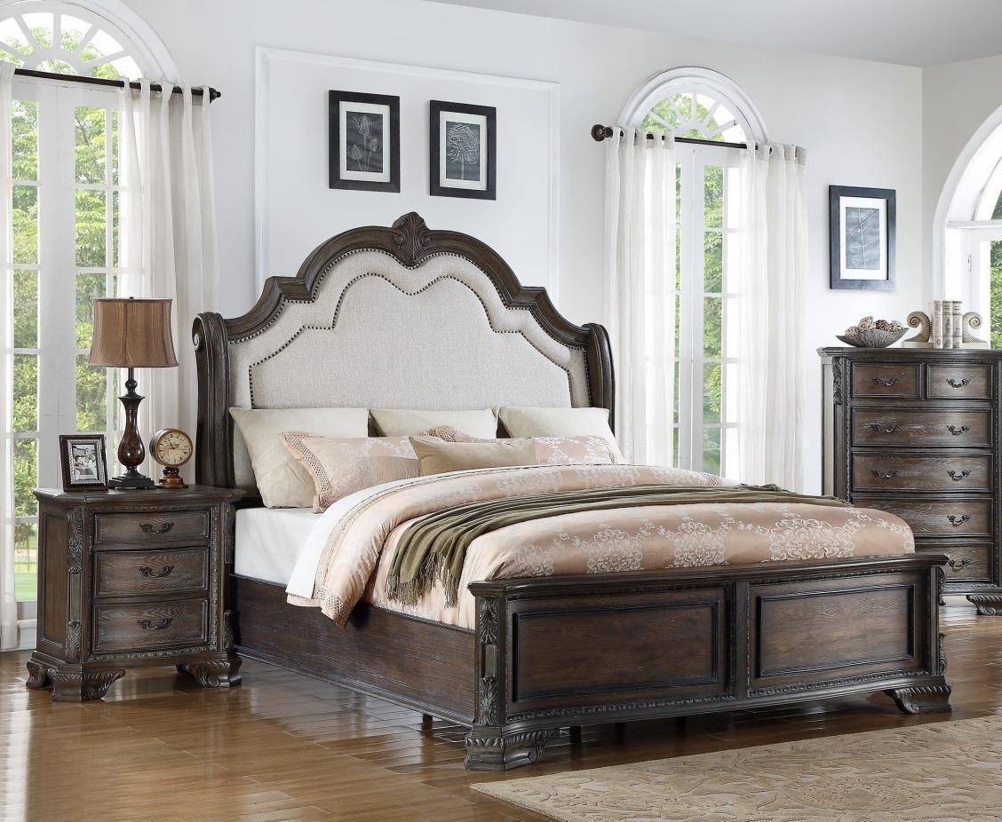 Antique Grey Finish Solid Wood Queen Bedroom Set 3Pcs Crown Mark B1120 ...