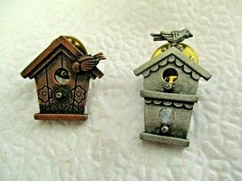 Vintage JJ Birdhouse Scatter Lapel Pins  Lot of 2 Copper Pewter Tone - $11.87