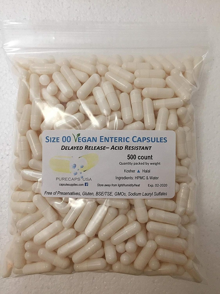 PurecapsUSA - 500 Size 00 Fillable White Empty Vegan Acid-Resistant (Enteric) Ca