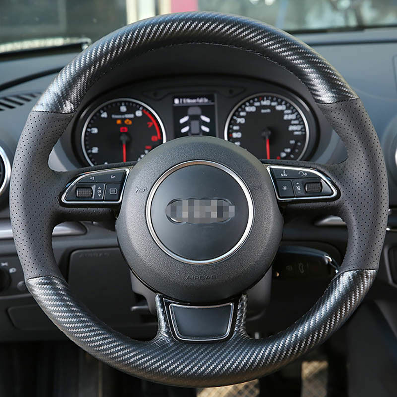 Hand sewing Top Leather Carbon Fiber Steering Wheel Cover For Audi A1