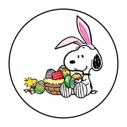 30 Easter Snoopy Envelope Seals Labels Stickers 1.5 Round Eggs Woodstock