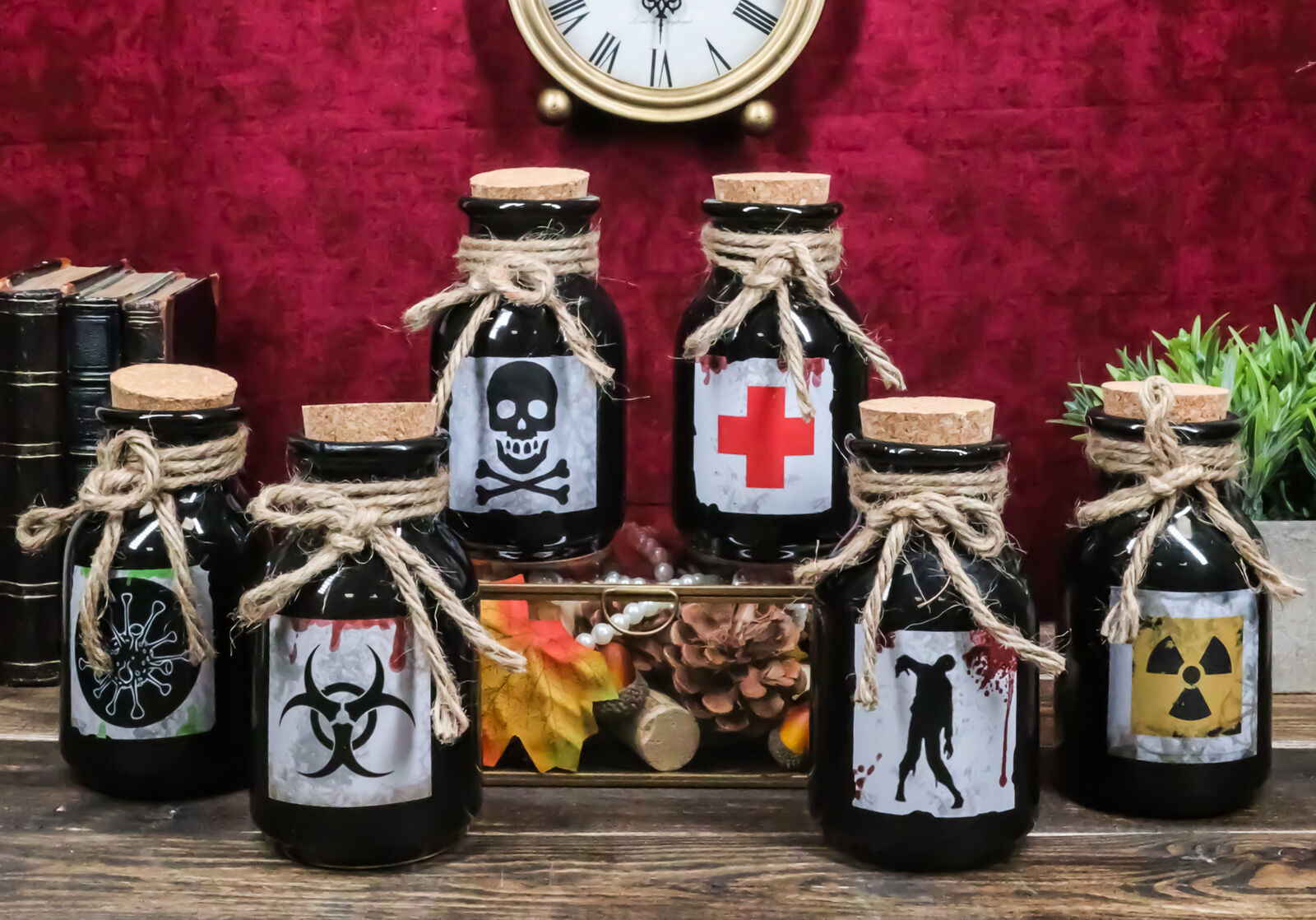 Pack Of 6 Ceramic Magic Voodoo Apothecary Mad Doctor Potion Bottles Props
