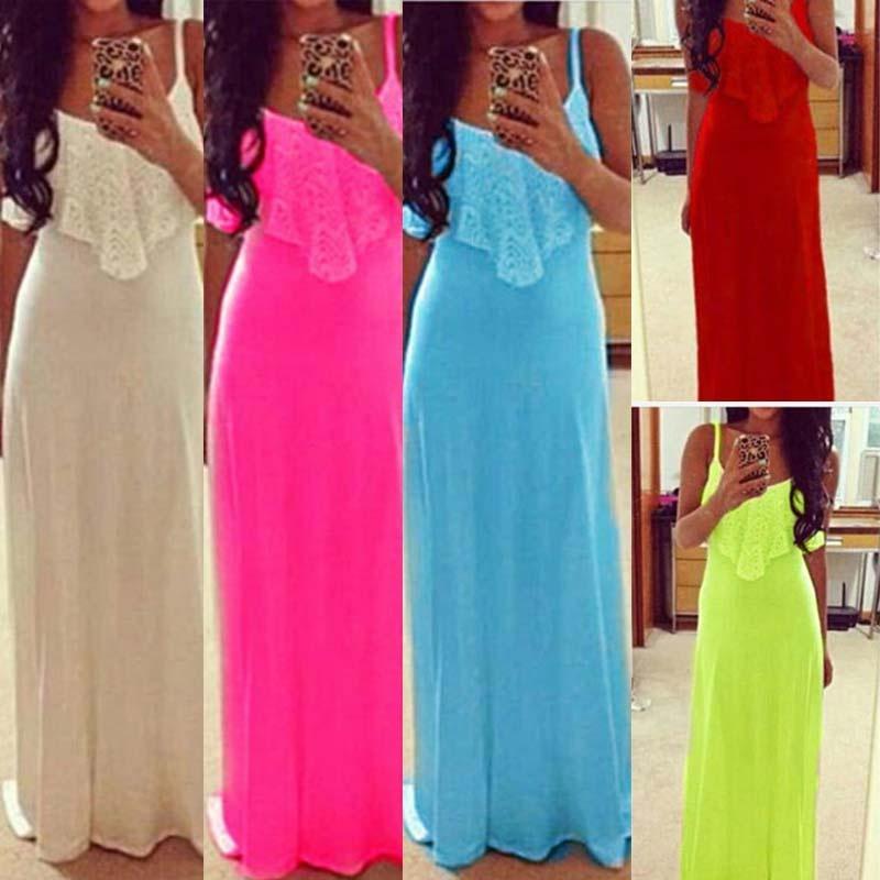 Women Long Maxi Dress Solid Color