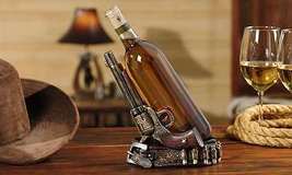 Pistol Gun Design Wine Bottle Holder 7.9" High Brown Resin Country Western Bar image 3