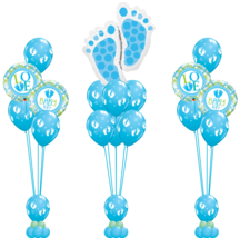 Baby Boy Footprint Balloon Bouquet Set - Shower Decoration Supplies - Blue Green - $33.85