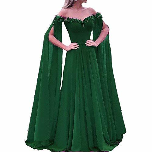 Custom Made Off The Shoulder Long Sleeves Cape Prom Evening Dress Emerald Green