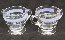 Bartlett Collins glass creamer sugar bowl blue purple gold stripe footed... - $7.50