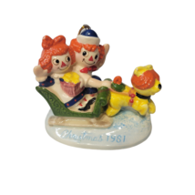 Vintage Schmid Raggedy Ann Andy Snowtime Frolic 1980/81 Christmas Tree Ornament - $14.84