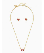Kate Spade Yours Truly Pave Studs Mini Heart Pendant Set Gold-Plated Red... - $74.24