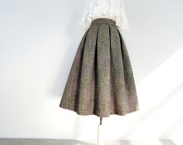 Women Brown Plaid Midi Pleated Skirt Winter Holiday Skirt Outfit Plus Size  image 6