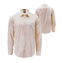 Men's Classic Button Up Long Sleeve Solid Cream Color Slim Fit Dress Shirt