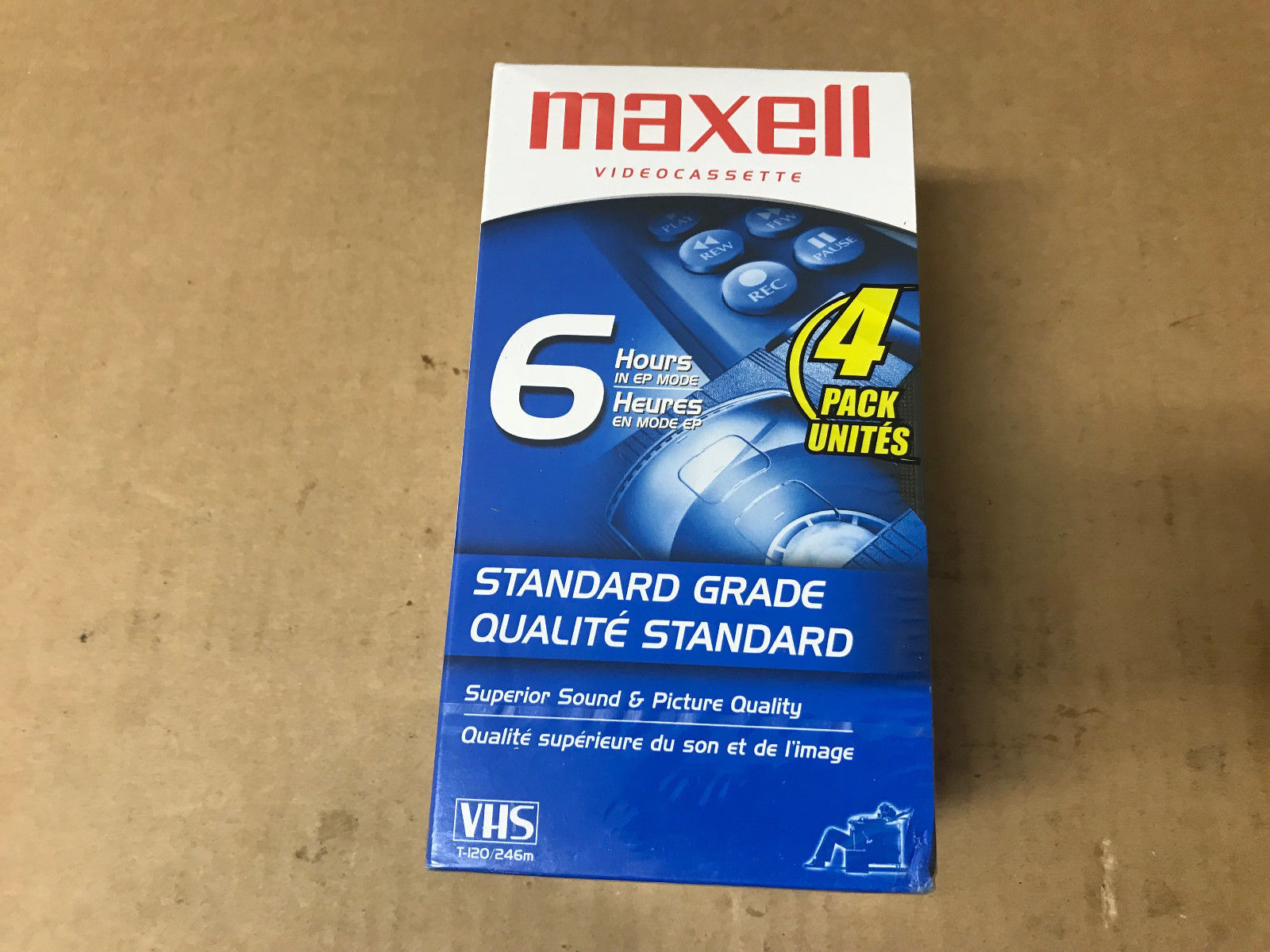 Maxell 4 Pack 6 Hours Standard Grade T120 VHS Blank Tape Sealed Videocassette VHS Video Tapes