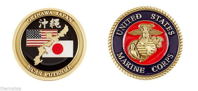 MARINE CORPS OKINAWA MCAS FUTENMA USA FLAG MAP CHALLENGE COIN ...