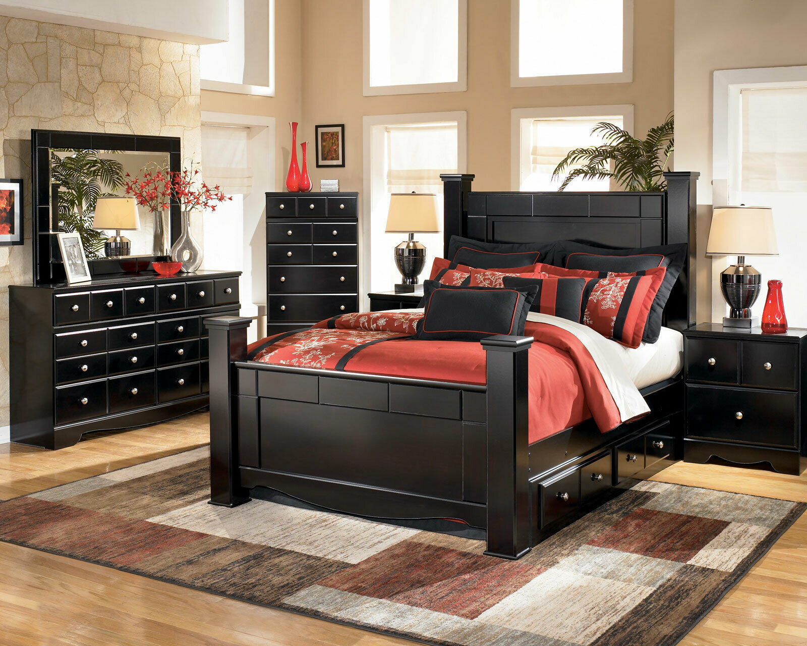3 piece bedroom furniture set black