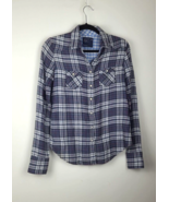 American Eagle Outfitters Blue Plaid Pearl Snap Buttons Shirt Women Size 6 - $14.84