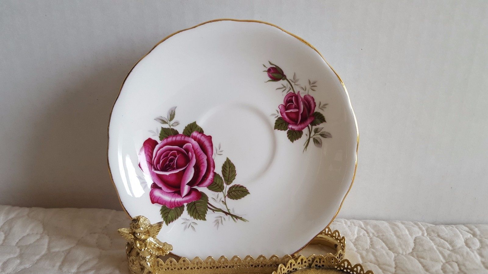 8 Pieces of Vintage Royal Kent Bone China Roses #8261 Tea Cup & Saucer Set
