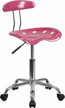 Durable Vibrant Pink &amp; Chrome Swivel Task Office Chair w/Tractor Seat - $107.58