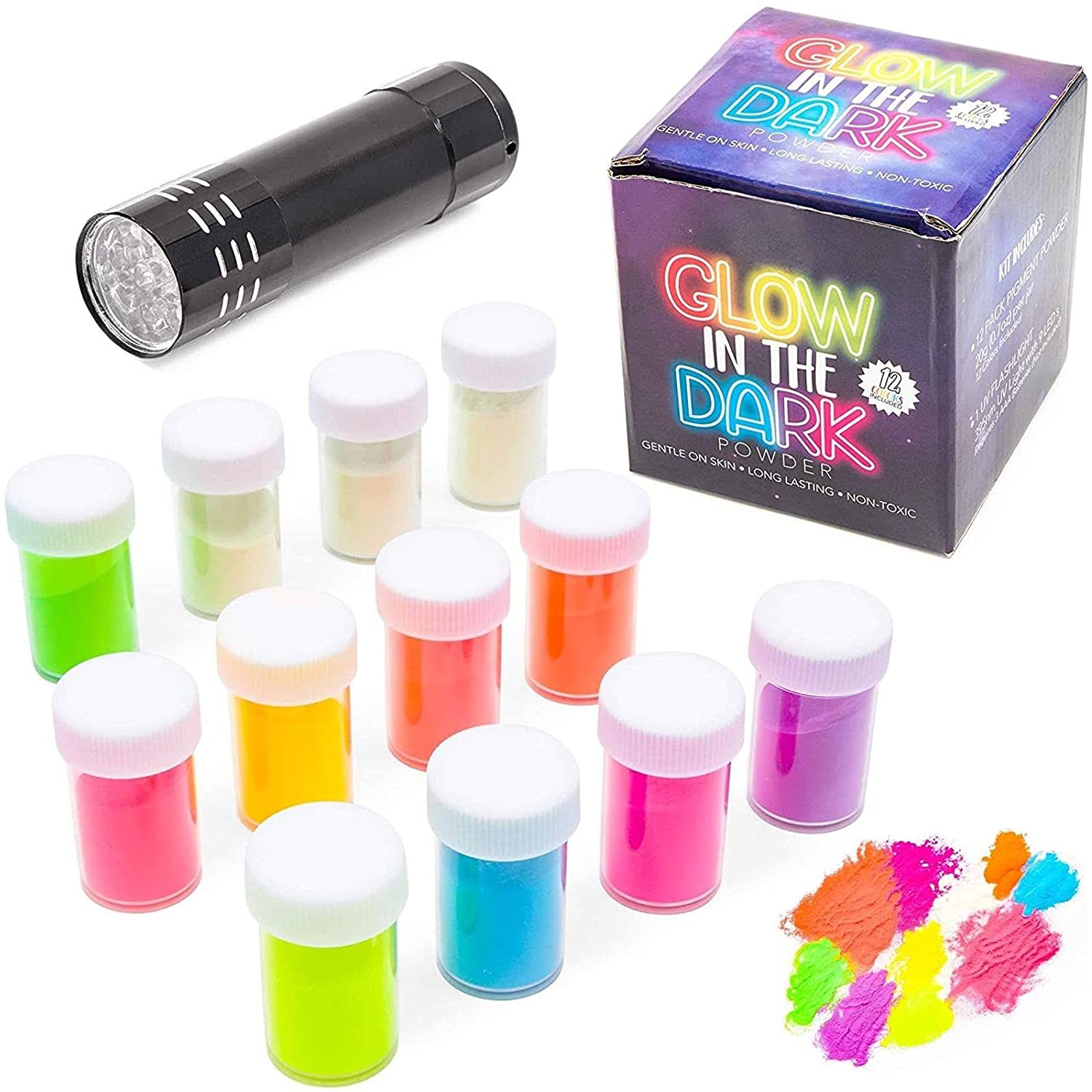 Glow In The Dark Pigment Powder With Uv Lamp (Pack Of 13, Assorted)