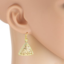 Gold Tone Drop Earrings With Lace Cut-Out Design & Swarovski Style Crystals - $27.99