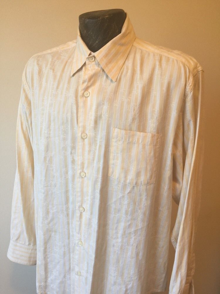 Tommy Bahama Shirt Mens XL Brown Stripe 100% Silk Long Sleeve Button