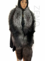 Double-Sided Silver Fox Fur Stole 63' (160cm) Saga Furs Natural Color With Tails image 2