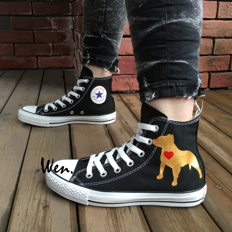 Pet Dog Pitbull Custom Converse Shoes Hand Painted Canvas Sneakers for Man Woman