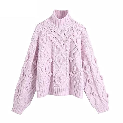 Turtleneck Collar Ball Appliques Casual Knitting Sweater Ladies Chic Long Sleeve