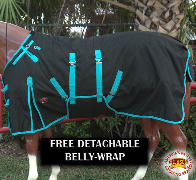 75 In Hilason 1200D Waterproof Horse Winter Blanket Belly Wrap Black U