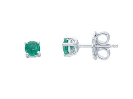 18K WHITE GOLD EARRINGS WITH ROUND NATURAL GREEN EMERALD, 0.55 TOTAL CARATS image 1