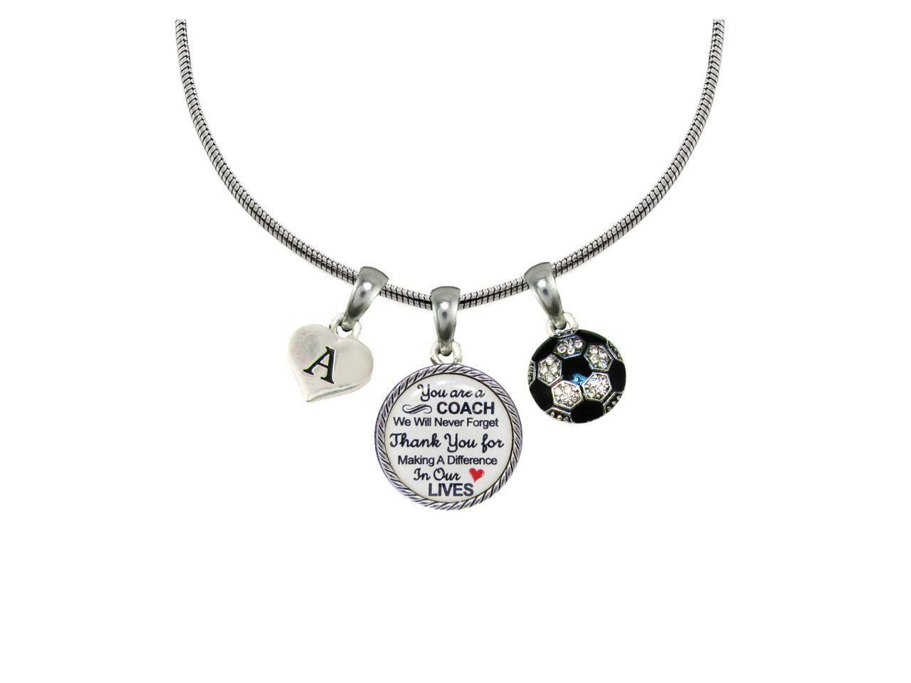 Custom Soccer Coach Thank You Gift Silver Necklace Jewelry Choose Initial Futbol