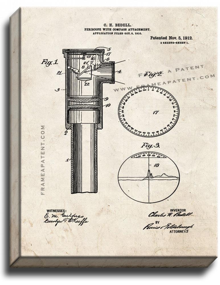 Periscope With Compass Attachment Patent Print Old Look on Canvas