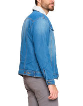 Men’s Sherpa Lined Cotton Denim Jean Button Up Trucker Jacket (Dark Blue, Small) image 3