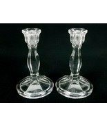 Pair of 4&quot; Glass Candle Sticks, Six-Sided Stem, Paneled Base, Holds 3/8&quot;... - $19.55