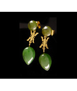 Vintage Jade dangle Earrings - Chinese Good Luck symbol - Virgo March Bi... - $95.00