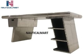 NauticalMart Large Aviator Executive Desk - Drawer Shelving - Aircraft Wing 78" image 4