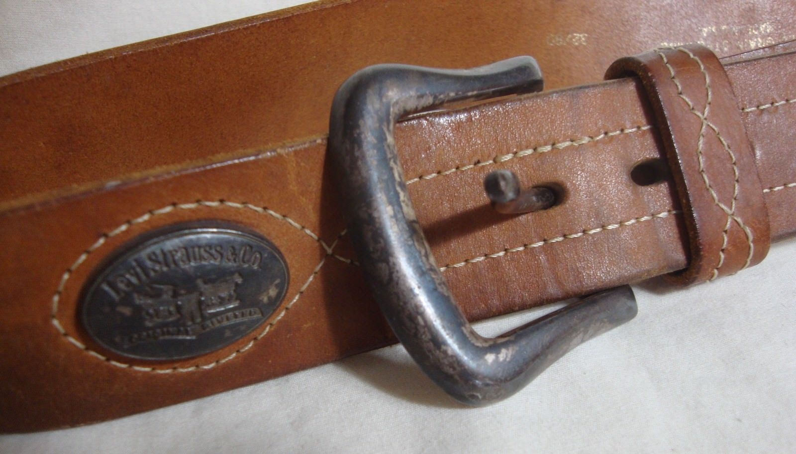 Vintage Levis Leather Belt Brown Distressed Hardware Collectible 15