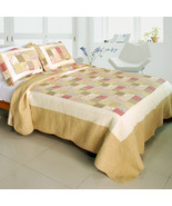 [Dream Production ] 100% Cotton 3PC Vermicelli-Quilted Patchwork Quilt S... - $86.99